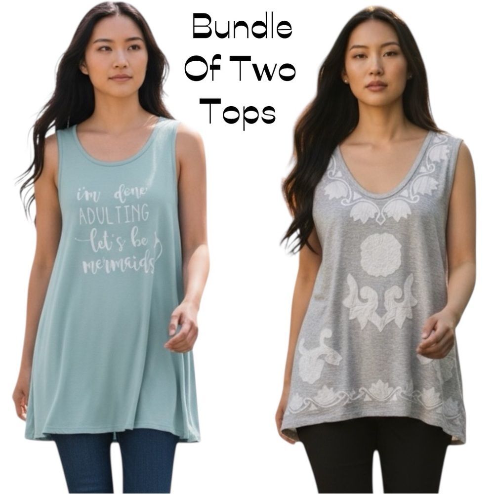 Bundle Of Two Tops Loft & Altar’d State Green Gray White Size L